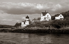 Squirrel Point Light on River Bend in Maine -Sepia Tone